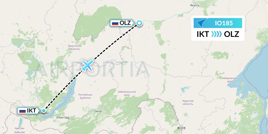 IO185 IrAero Flight Map: Irkutsk to Lensk