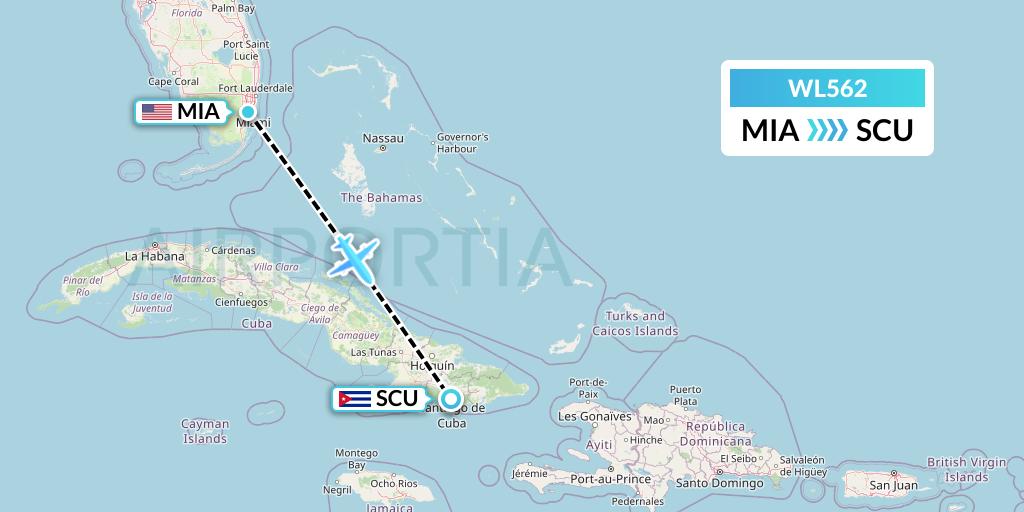 WL562 World Atlantic Airlines Flight Map: Miami to Santiago de Cuba