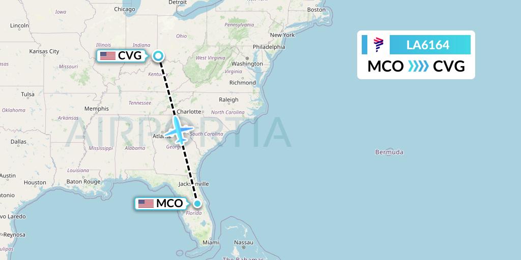 LA6164 LAN Airlines Flight Map: Orlando to Cincinnati