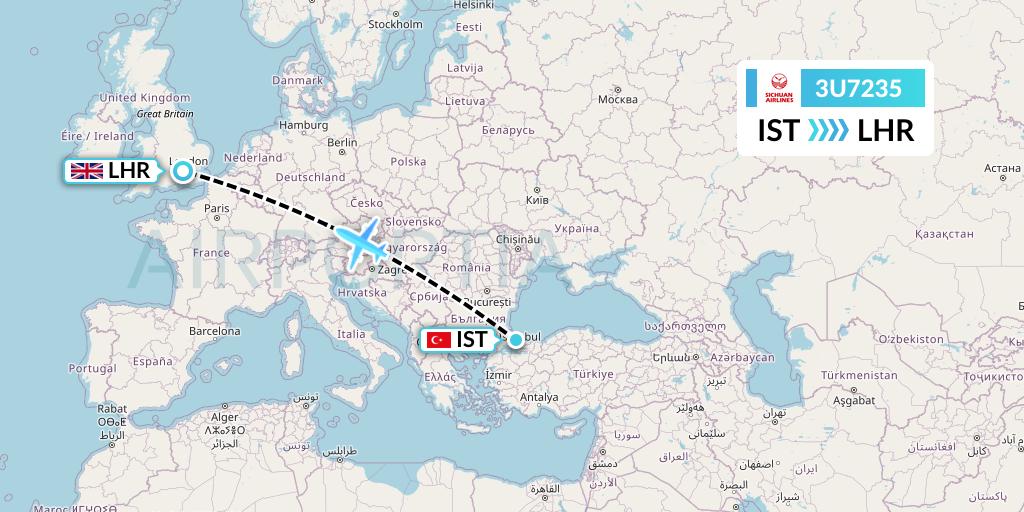 3U7235 Sichuan Airlines Flight Map: Istanbul to London