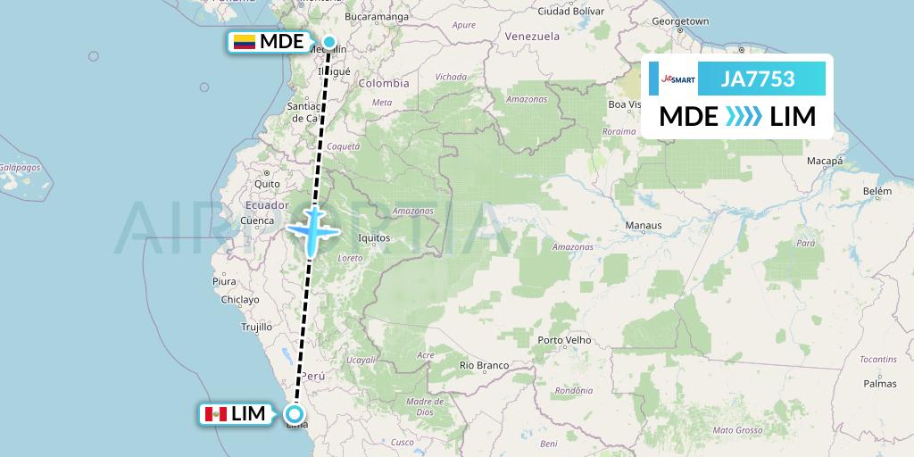 JA7753 JetSMART Flight Map: Medellin to Lima