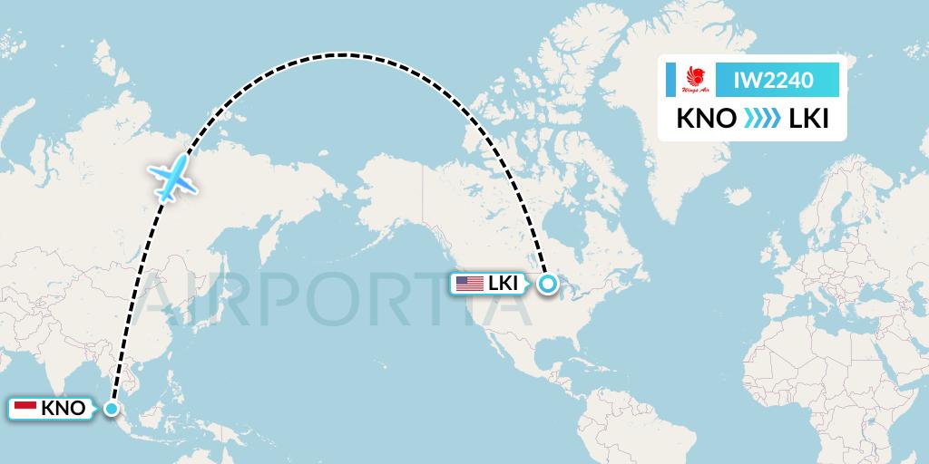 IW2240 Wings Air Flight Map: Medan to Duluth