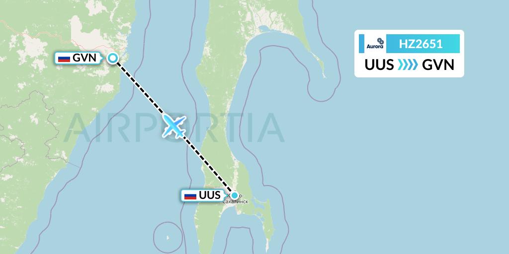 HZ2651 Aurora Flight Map: Yuzhno-Sakhalinsk to Komsomolsk na Amur