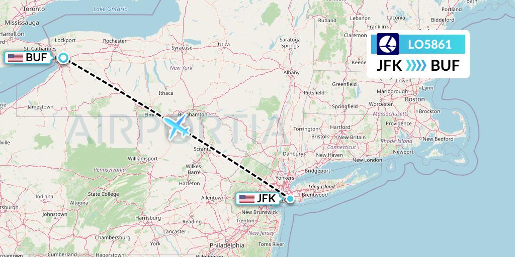 LO5861 LOT Flight Map: New York to Buffalo