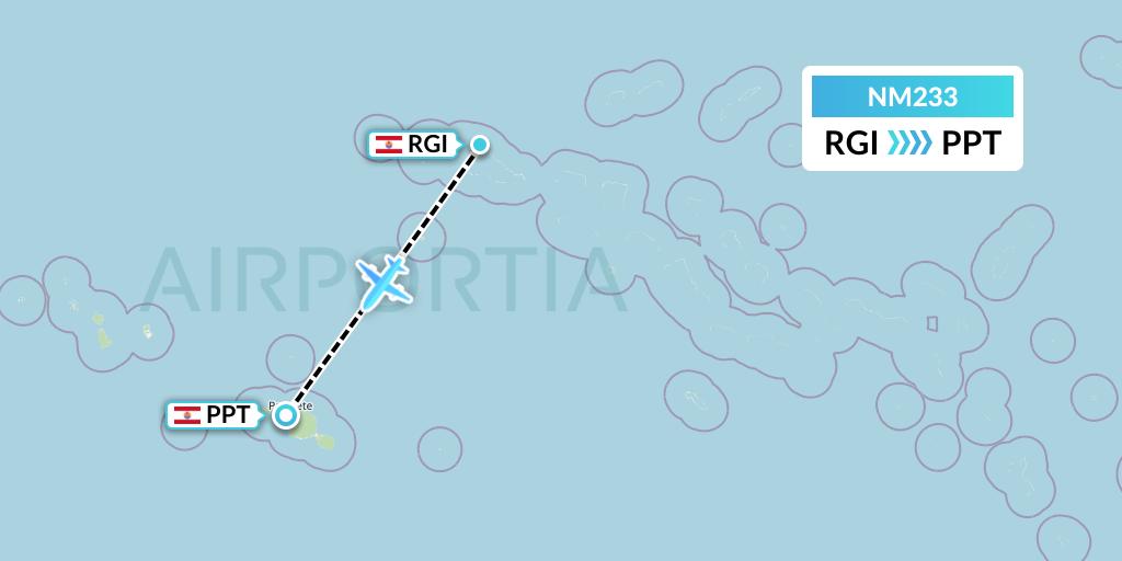 NM233 Air Moana Flight Map: Rangiroa to Papeete