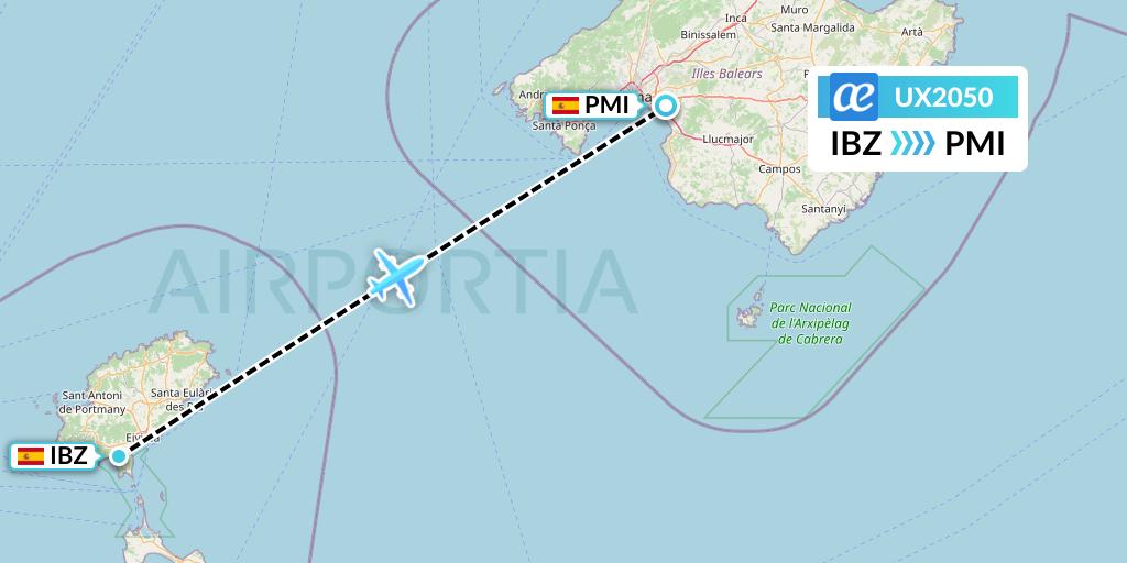 UX2050 Air Europa Flight Map: Ibiza to Palma de Mallorca
