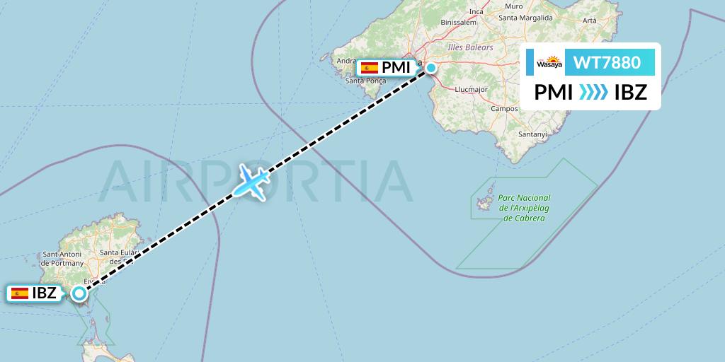 WT7880 Swiftair Flight Map: Palma de Mallorca to Ibiza