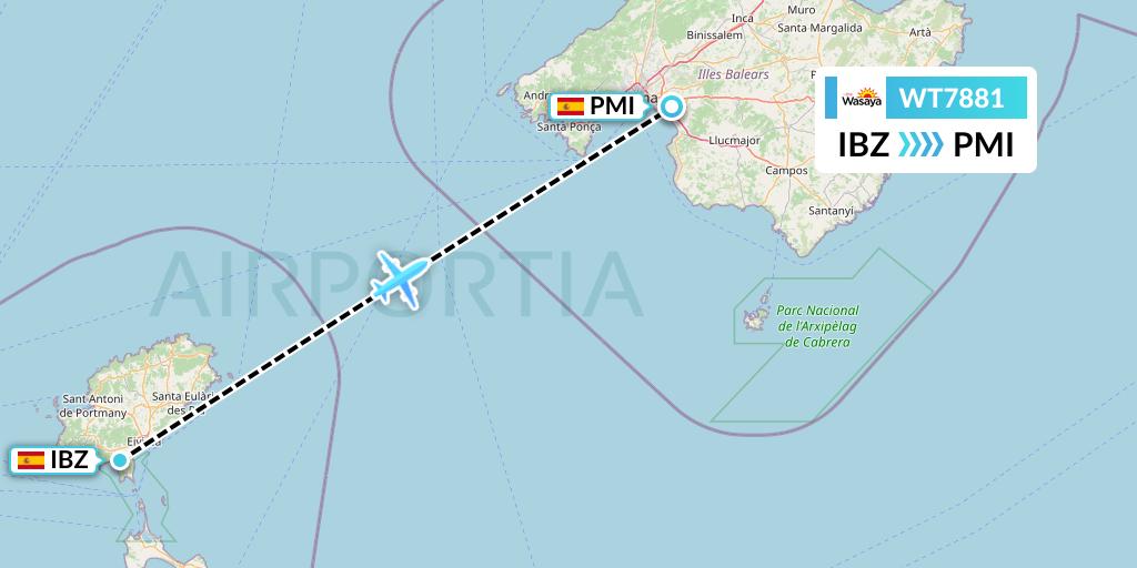 WT7881 Swiftair Flight Map: Ibiza to Palma de Mallorca