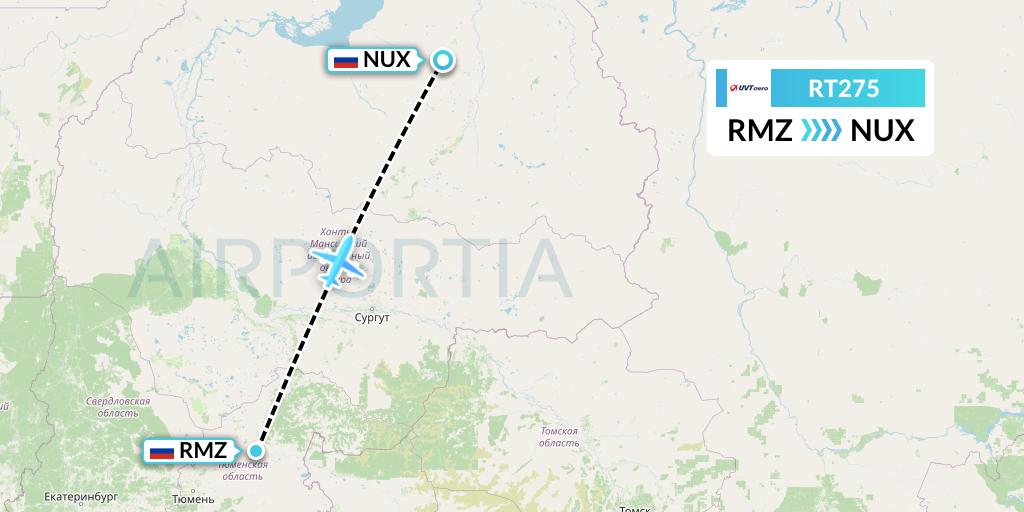 RT275 UVT aero Flight Map: Tobolsk to Novy Urengoy