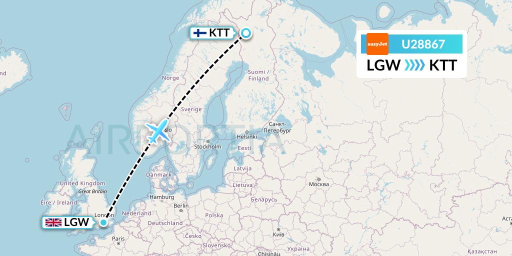 U28867 EasyJet Flight Map: London to Kittila