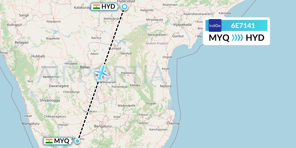 6E7141 IndiGo Airlines Flight Map: Mysore to Hyderabad