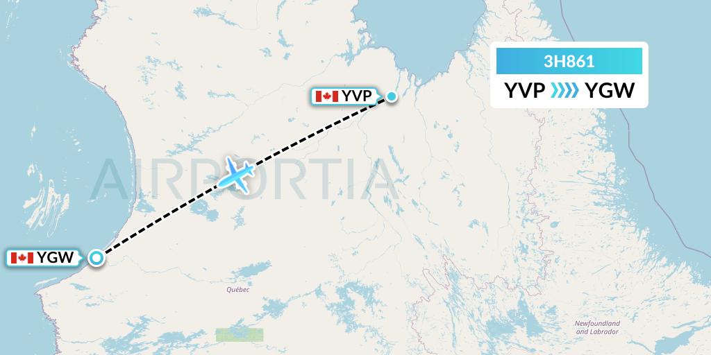 3H861 Air Inuit Flight Map: Kuujjuaq to Kuujjuarapik
