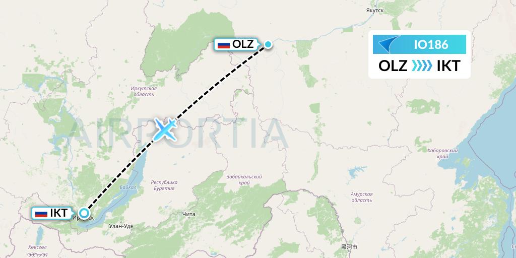 IO186 IrAero Flight Map: Lensk to Irkutsk