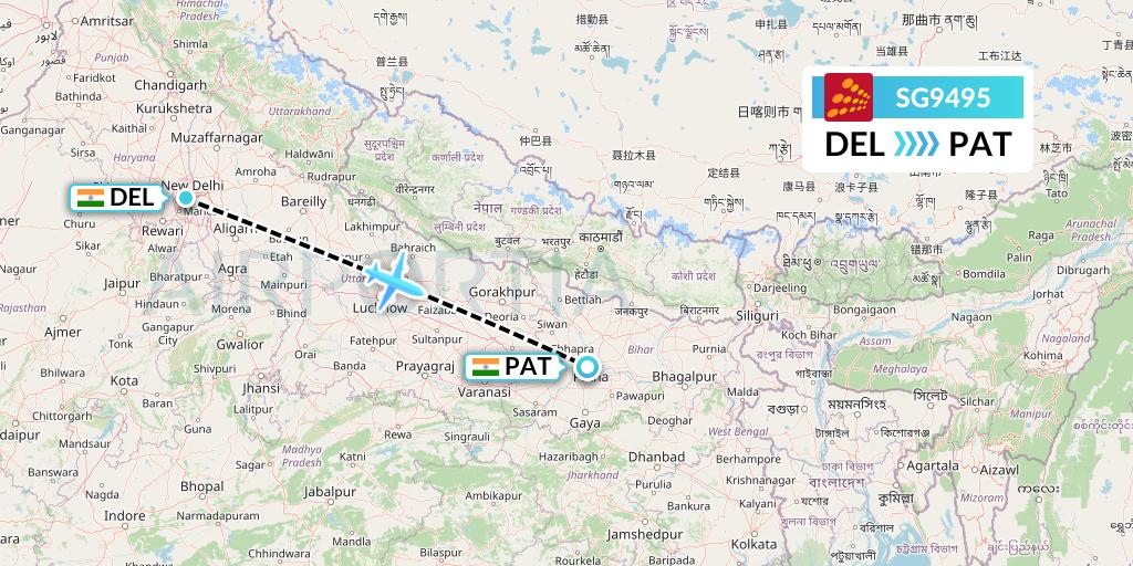 SG9495 SpiceJet Flight Map: Delhi to Patna