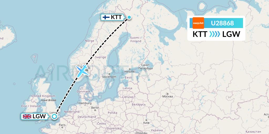 U28868 EasyJet Flight Map: Kittila to London