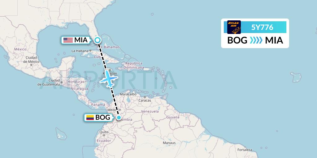 5Y776 Atlas Air Flight Map: Bogota to Miami