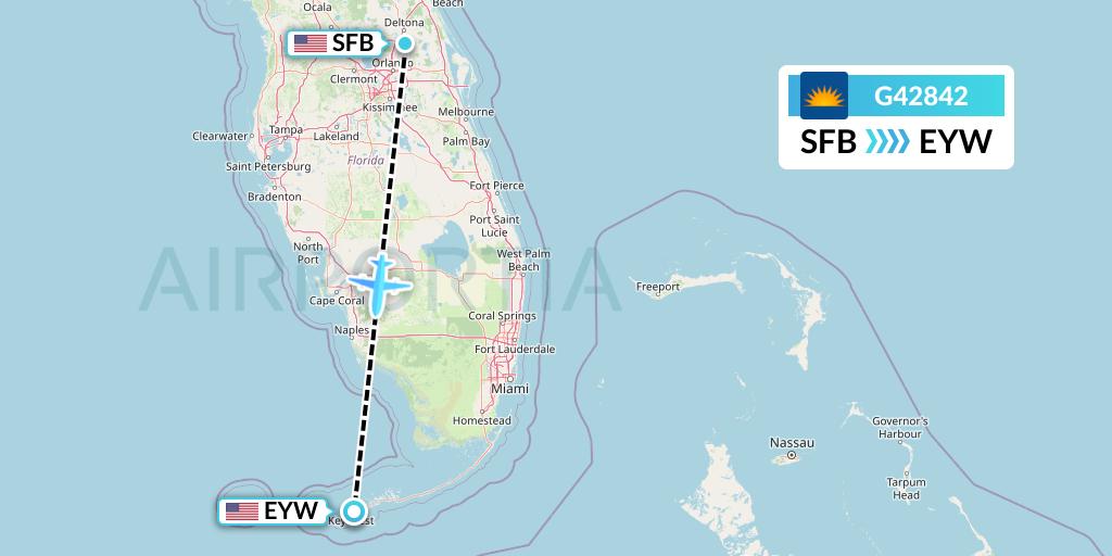 G42842 Allegiant Air Flight Map: Orlando to Key West