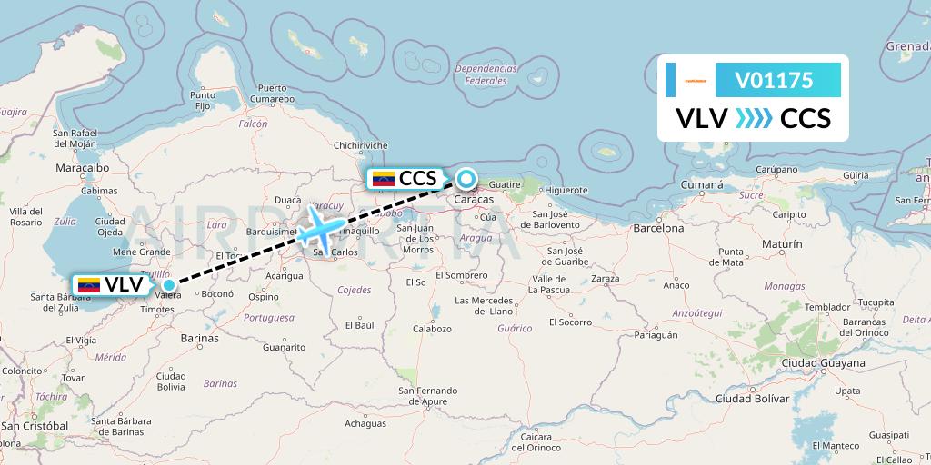 V01175 Conviasa Flight Map: Valera to Caracas