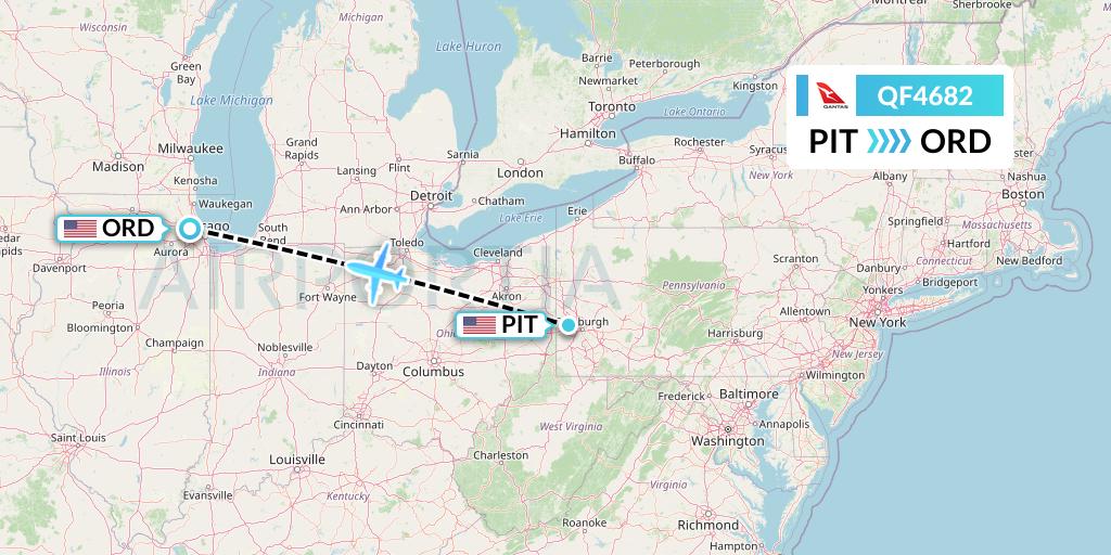 QF4682 Qantas Flight Map: Pittsburgh to Chicago