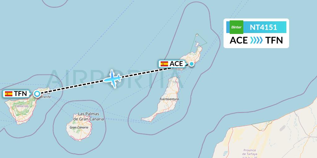 NT4151 Binter Canarias Flight Map: Lanzarote to Tenerife