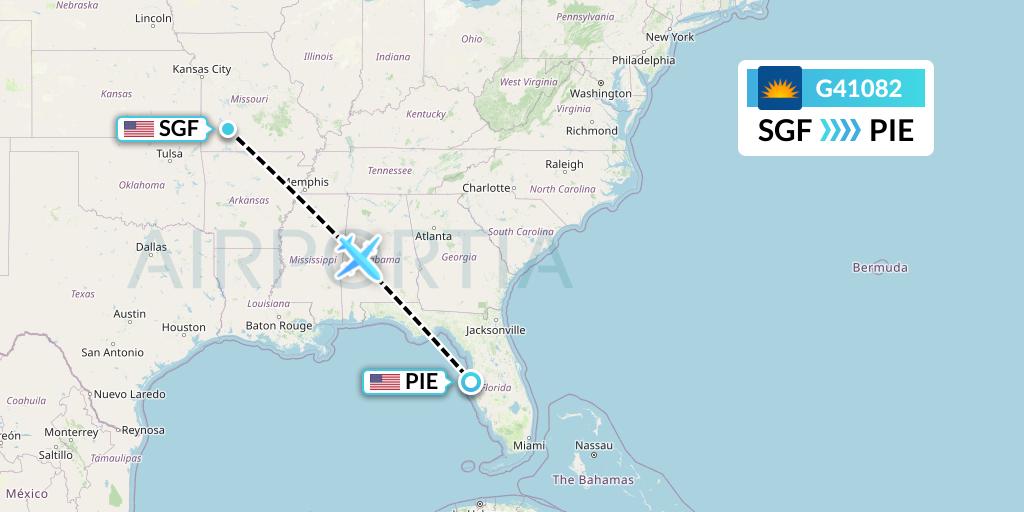 G41082 Allegiant Air Flight Map: Springfield to St. Petersburg