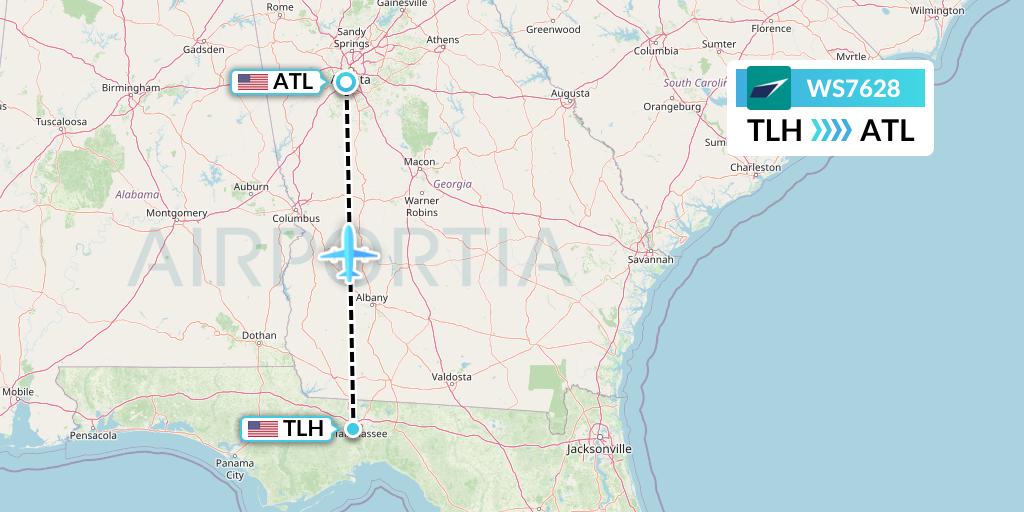 WS7628 WestJet Flight Map: Tallahassee to Atlanta