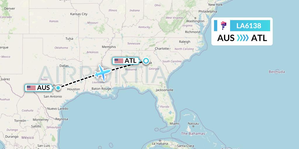 LA6138 LAN Airlines Flight Map: Austin to Atlanta