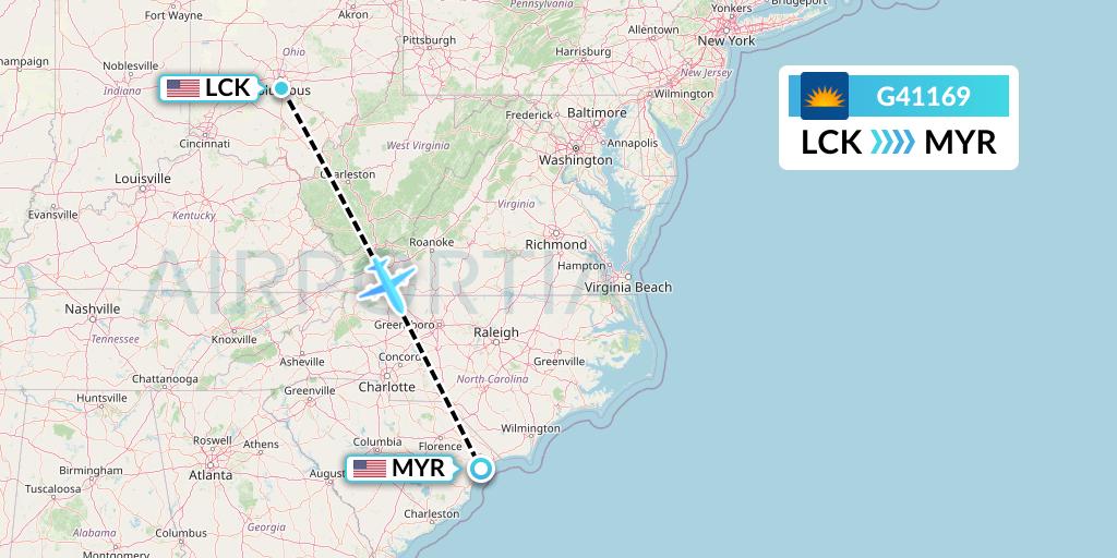 G41169 Allegiant Air Flight Map: Columbus to Myrtle Beach