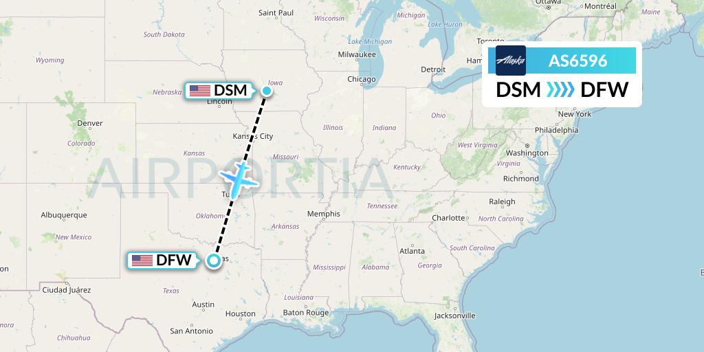 AS6596 Alaska Airlines Flight Map: Des Moines to Dallas