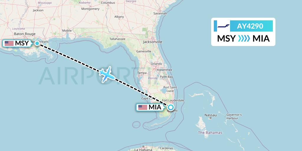 AY4290 Finnair Flight Map: New Orleans to Miami