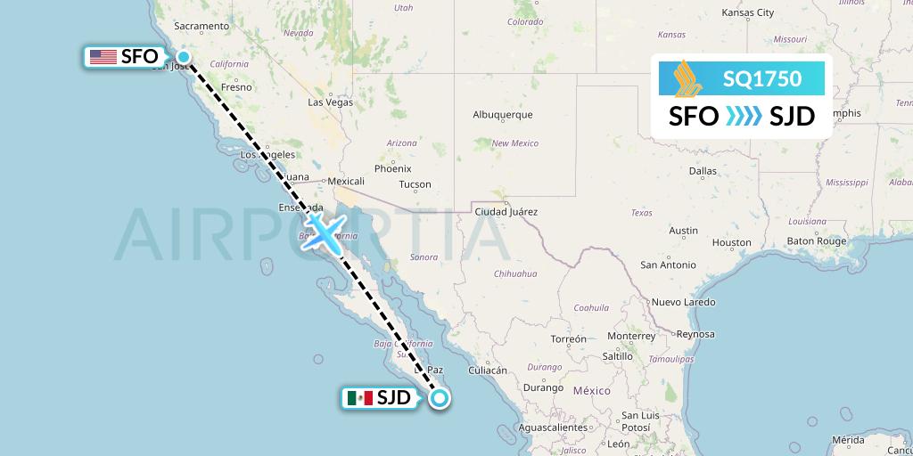 SQ1750 Singapore Airlines Flight Map: San Francisco to San Jose del Cabo