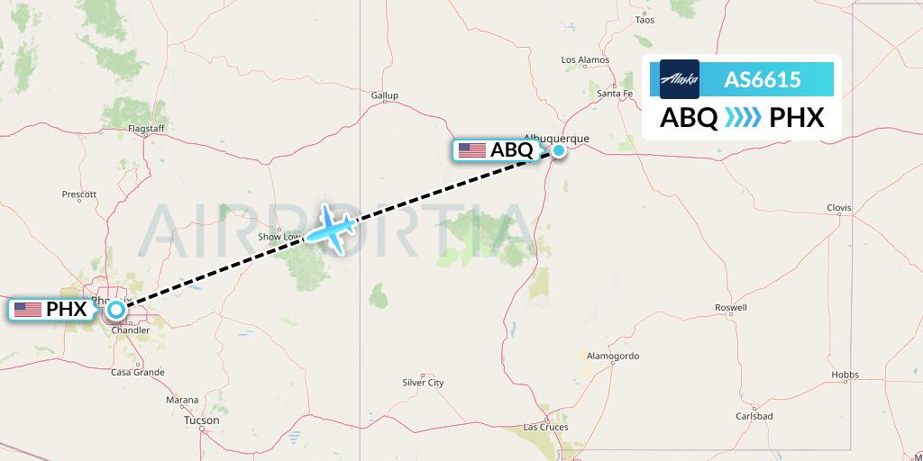AS6615 Alaska Airlines Flight Map: Albuquerque to Phoenix
