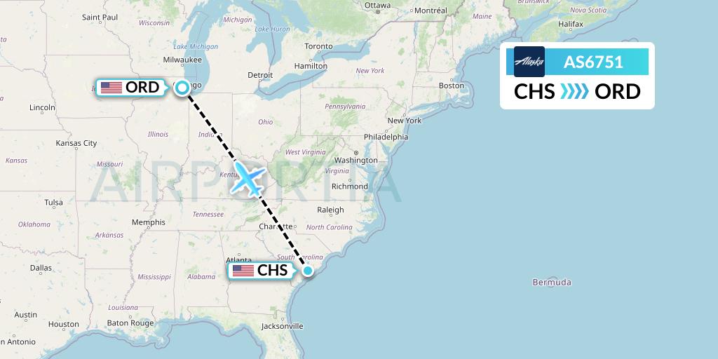 AS6751 Alaska Airlines Flight Map: Charleston to Chicago