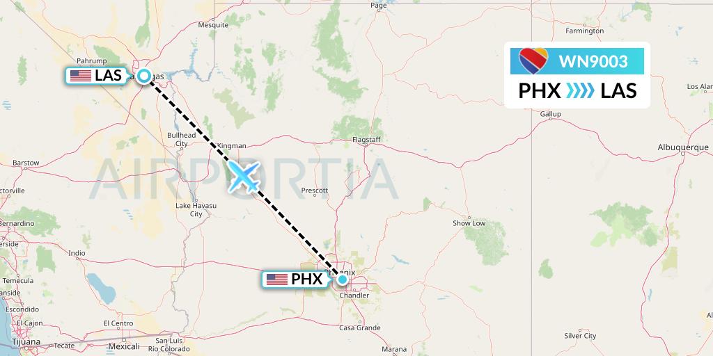 WN9003 Southwest Airlines Flight Map: Phoenix to Las Vegas