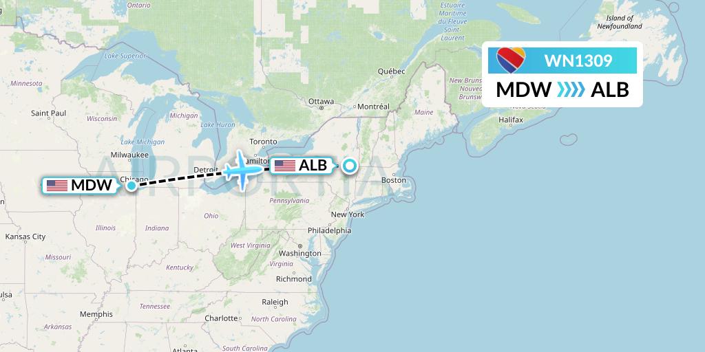 WN1309 Flight Status Southwest Airlines Chicago to Albany (SWA1309)