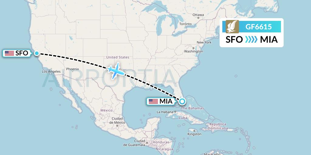 GF6615 Gulf Air Flight Map: San Francisco to Miami