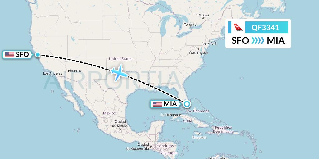 QF3341 Qantas Flight Map: San Francisco to Miami
