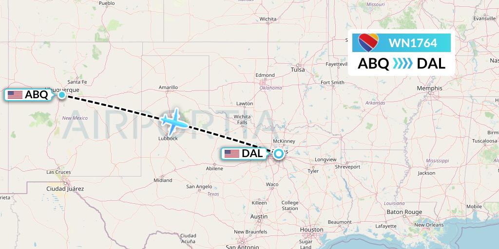 WN1764 Southwest Airlines Flight Map: Albuquerque to Dallas