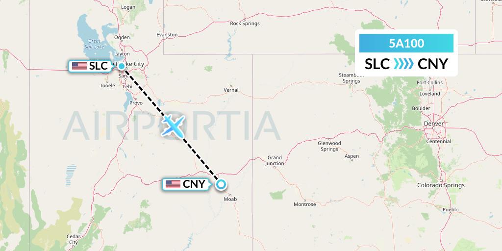 5A100 Alpine Air Express Flight Map: Salt Lake City to Moab