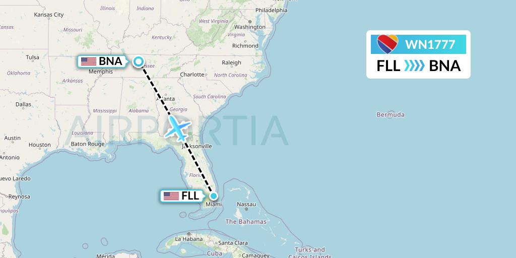 WN1777 Southwest Airlines Flight Map: Fort Lauderdale to Nashville