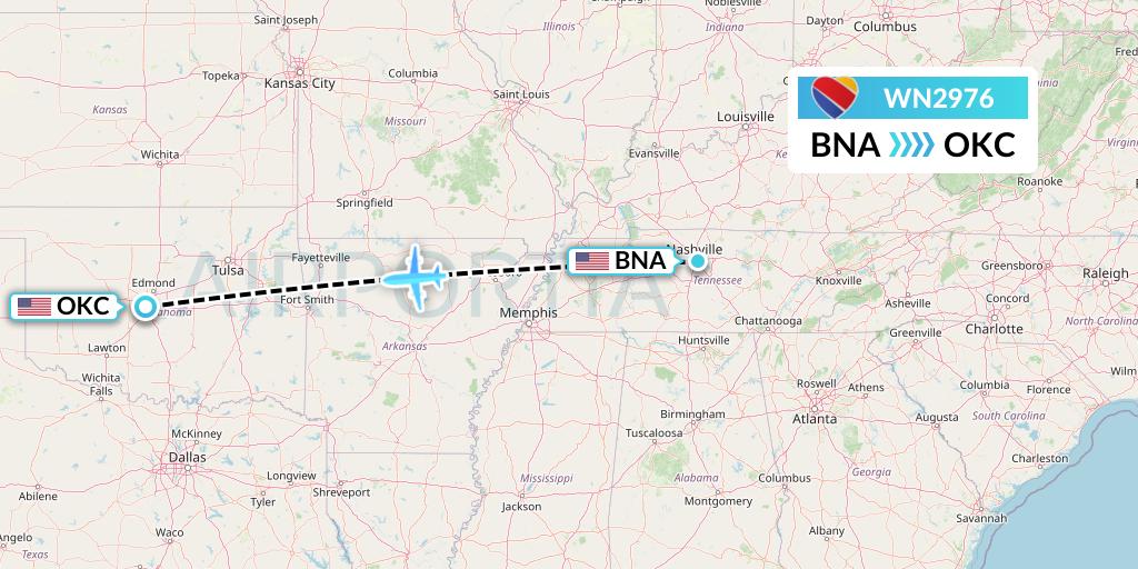 WN2976 Flight Status Southwest Airlines Nashville to Oklahoma City