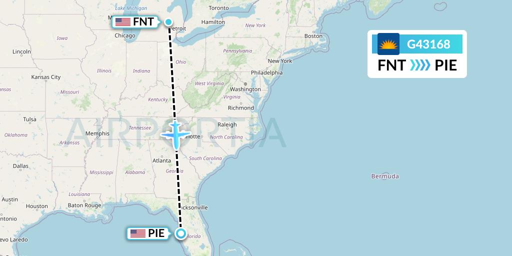 G43168 Allegiant Air Flight Map: Flint to St. Petersburg