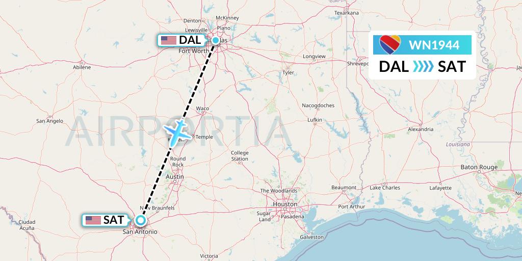 WN1944 Southwest Airlines Flight Map: Dallas to San Antonio