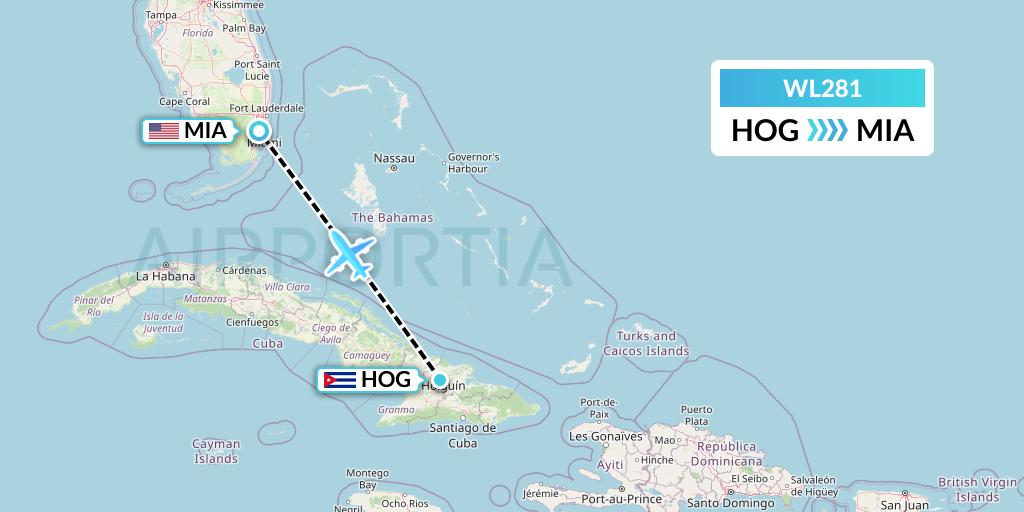 WL281 World Atlantic Airlines Flight Map: Holguin to Miami