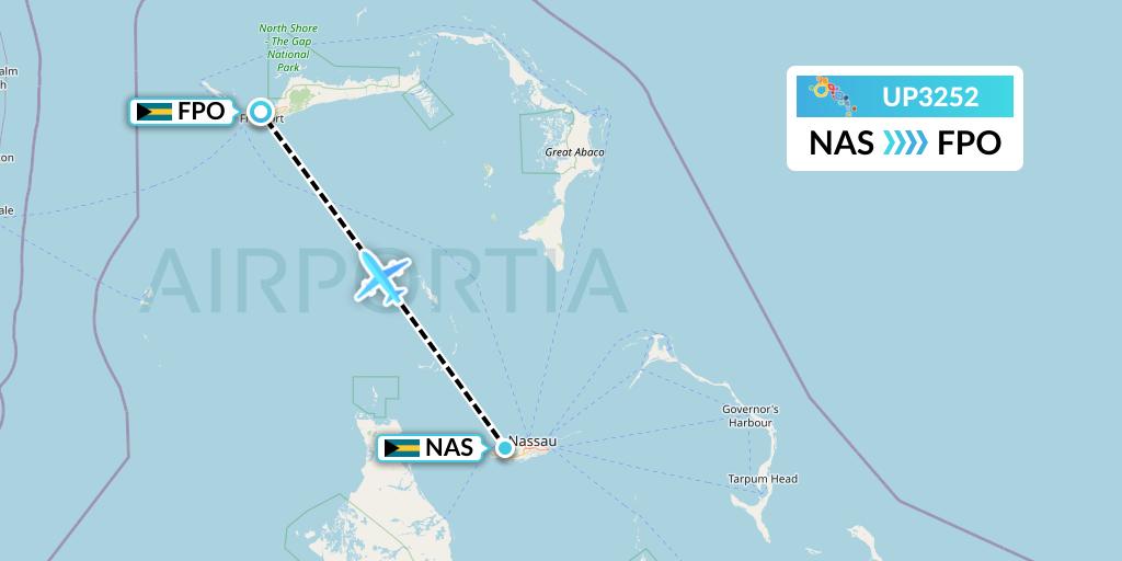 UP3252 Bahamasair Flight Map: Nassau to Freeport