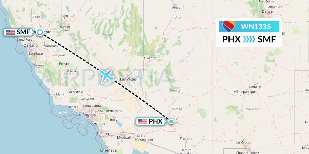 WN1335 Southwest Airlines Flight Map: Phoenix to Sacramento