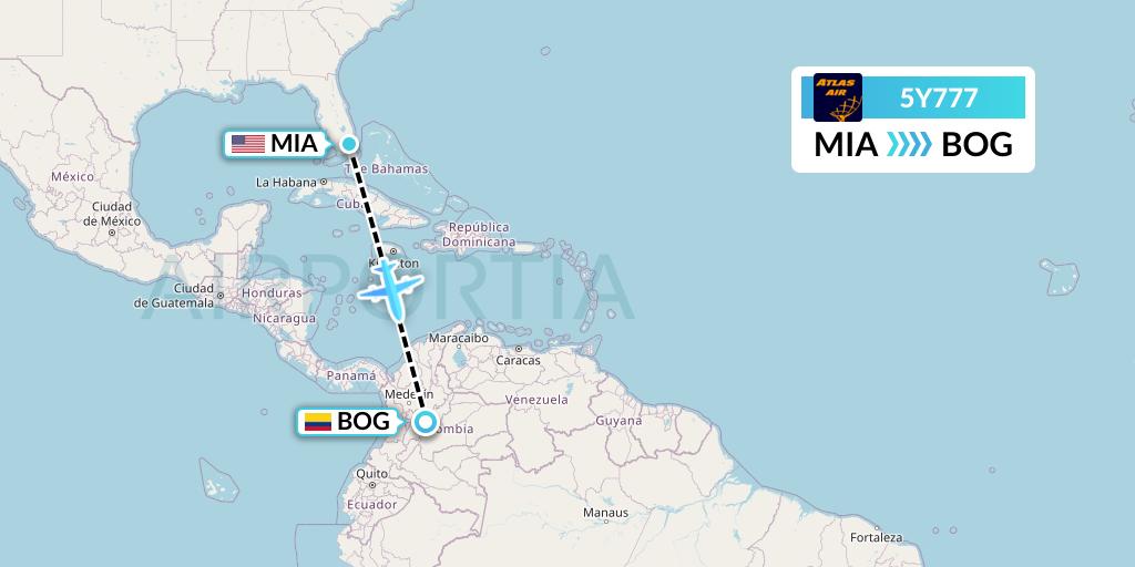 5Y777 Atlas Air Flight Map: Miami to Bogota