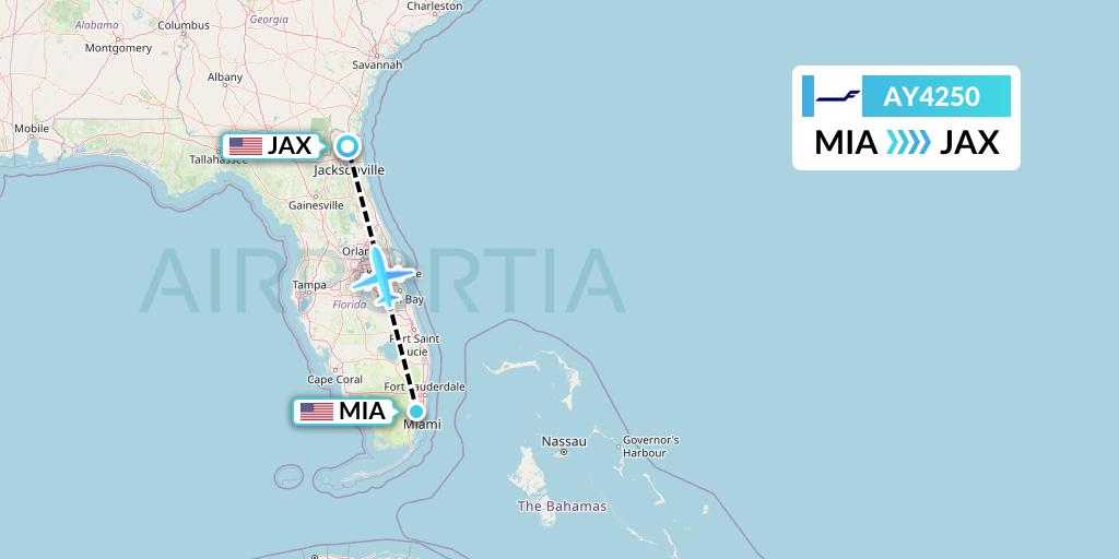 AY4250 Finnair Flight Map: Miami to Jacksonville