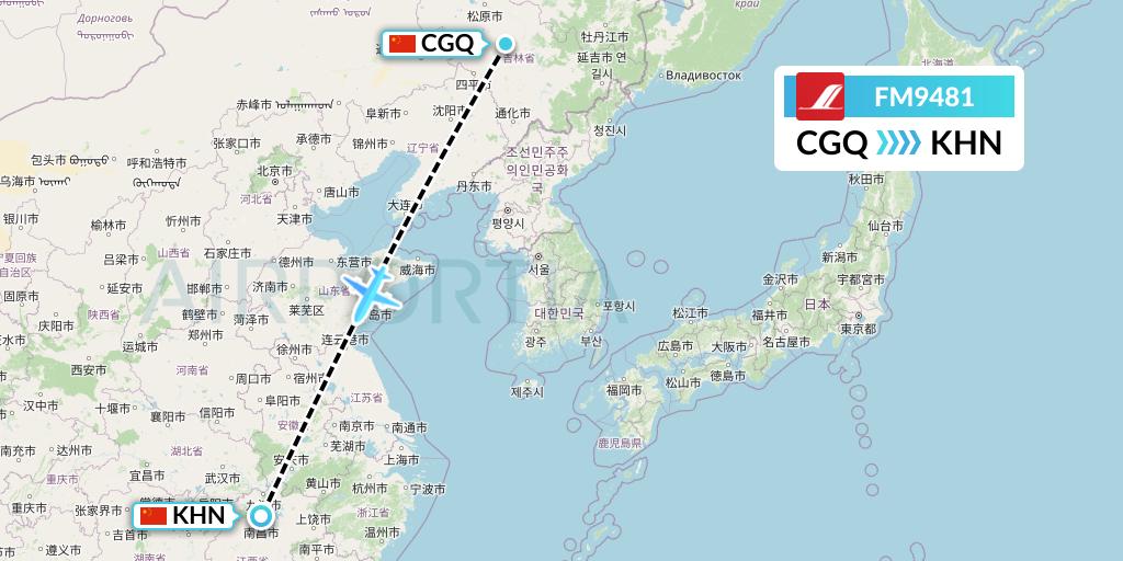 FM9481 Shanghai Airlines Flight Map: Changchun to Nanchang