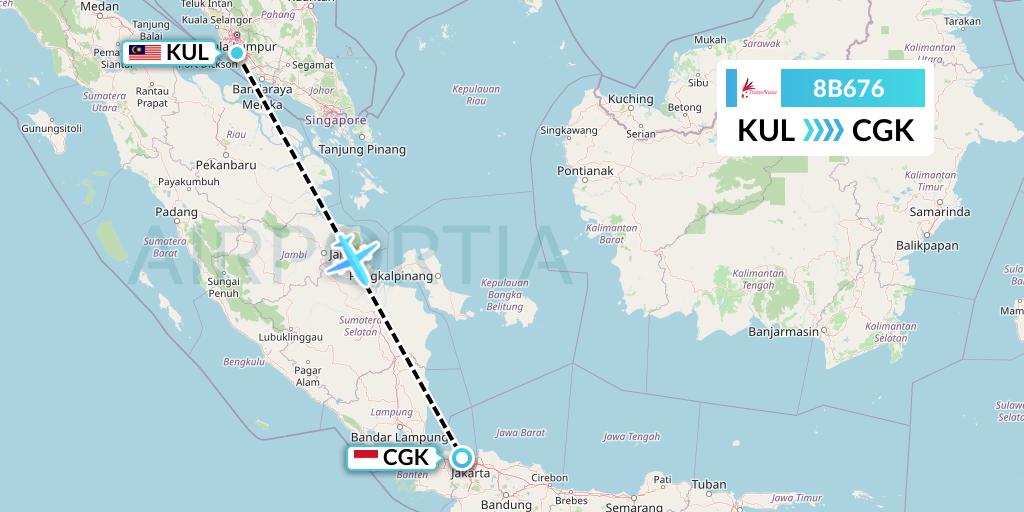 8B676 TransNusa Flight Map: Kuala Lumpur to Jakarta